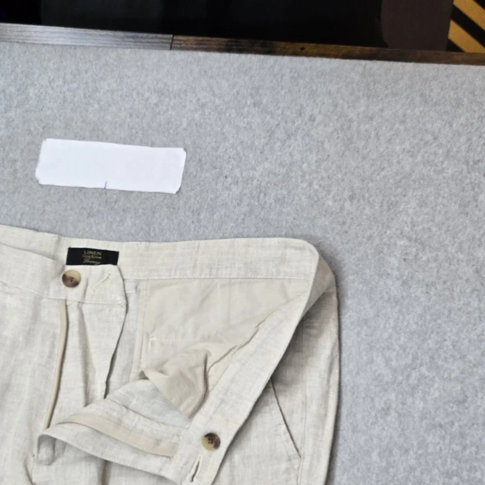 Club Room Men Pants 36W 32L Beige Linen Dress Pants Button 31.5